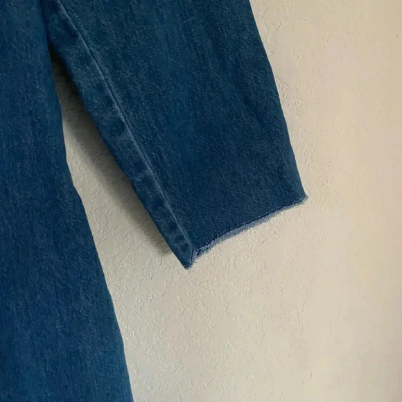 Zara Denim 3/4 Sleeve Playsuit\Romper Raw Hem/Wrist Pockets Y2K Retro Size L - Picture 7 of 10